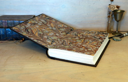 Brown Red Leather Journal with Tooled Decoration, Black leather spine - Sienna Sunset
