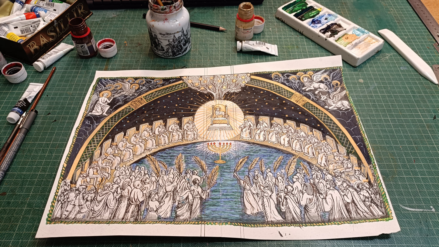 Hand painted blank book / notebook,  Revelation 7, The Heart of the Spiritual Heaven