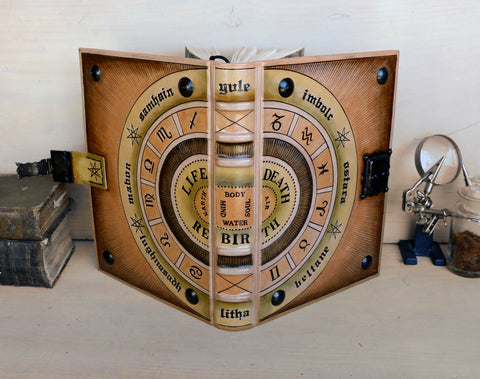 Leather Journal / Magic Book with Lock and Key - Wheel of the Year
