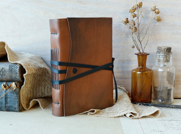 Orange Brown Leather Journal, Antiqued leather - Autumn Leaves