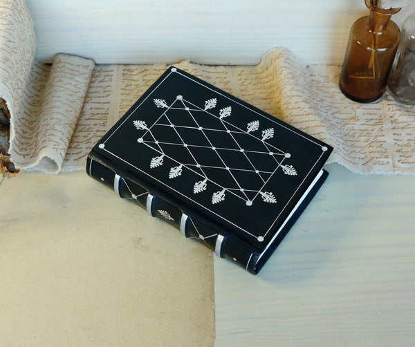 Leather Journal / Blank Book - Black leather with silver tooled decoration. Precious Memories