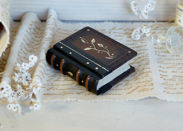 Miniature Book / Vintage Leather Journal with gold tooled floral decoration