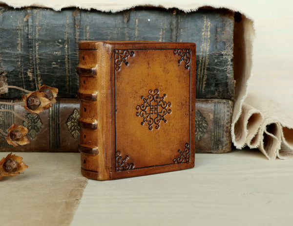 Small leather journal, Brown leather, tooled decoration