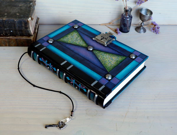 "Lavander Dreams" - Leather Journal with Lock and Key, Blue Green and Purple Leather