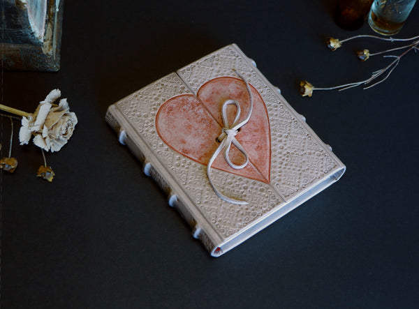 Natural Leather Journal with Heart Decoration, "Diary of a True Love"