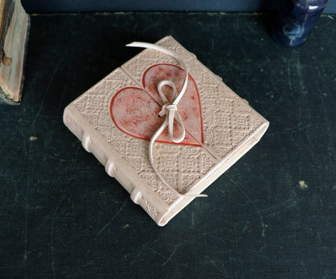 Natural Leather Journal with Heart Decoration, "Diary of a True Love" in Red
