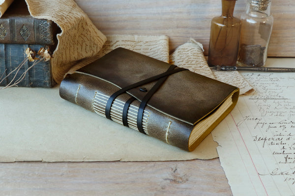Antiqued Brown Leather Journal with soft cover - Wandering Words