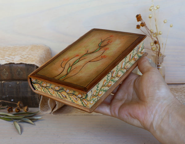 Leather journal with painted edges. Tooled and hand painted floral decoration. "Spring Swirls"