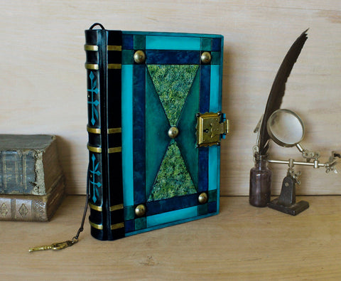 "The Turquoise" - Leather Journal with Lock and Key, Blue and Green Leather