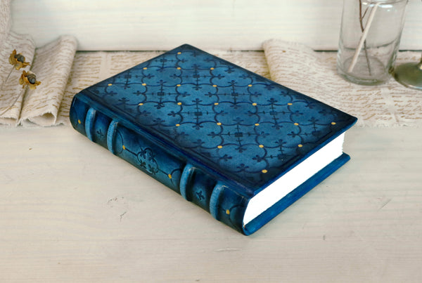 Blue Leather Journal with Tooled Decoration. Interlaced Structures