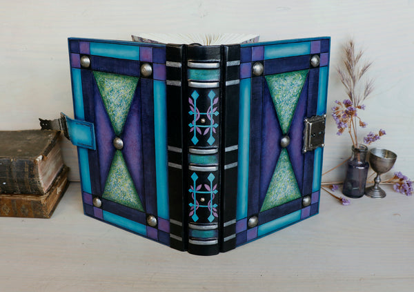 "Lavander Dreams" - Leather Journal with Lock and Key, Blue Green and Purple Leather