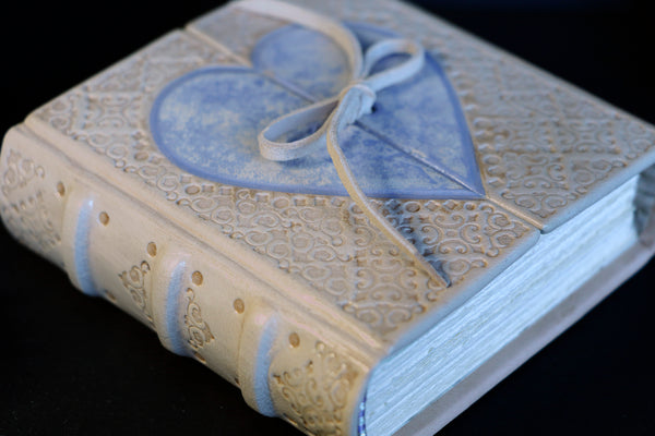 Natural Leather Journal with Violet Heart Decoration, "Diary of a True Love" in Purple