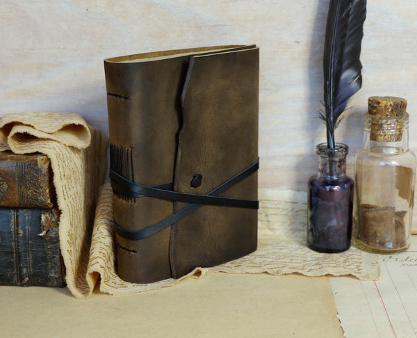 Greenish Brown  Leather Journal, Antiqued leather - Nightingale