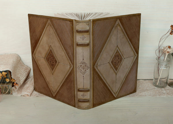 Brown leather journal with blind tooled decoration, Monochrome Textures
