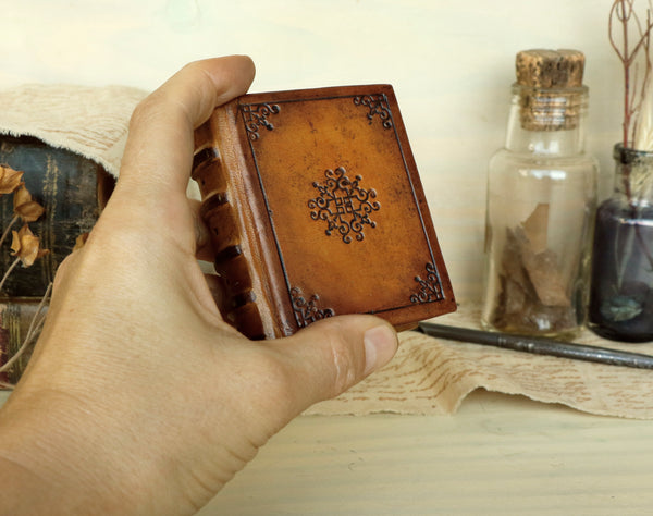 Small leather journal, Brown leather, tooled decoration