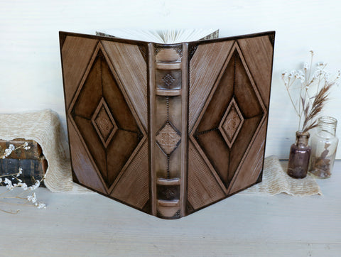 Brown leather journal with blind tooled decoration, Monochrome Textures (II)