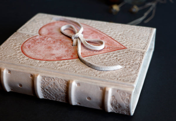 Natural Leather Journal with Heart Decoration, "Diary of a True Love"