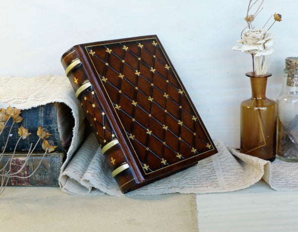 Antiqued Brown Leather Journal with Gold Tooled Decoration. Beloved Memories
