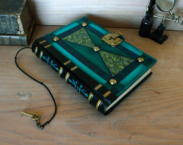"The Turquoise" - Leather Journal with Lock and Key, Blue and Green Leather