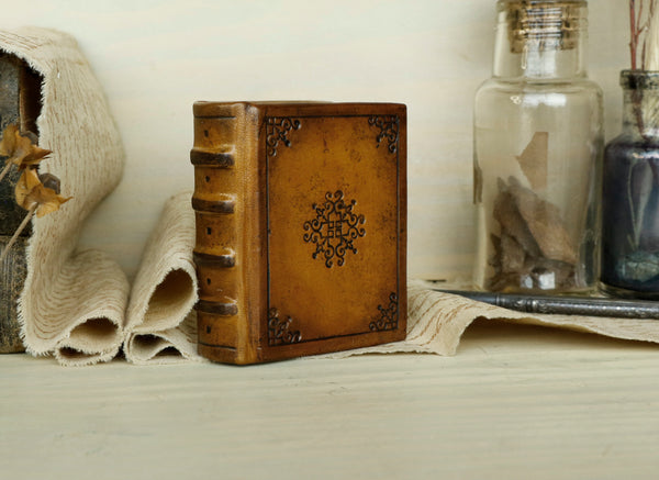Small leather journal, Brown leather, tooled decoration