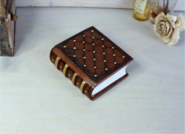 Miniature leather journal with gold tooled decoration - Golden Drops