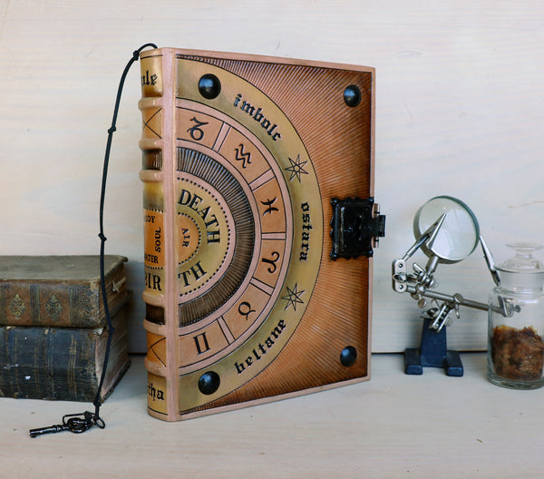 Leather Journal / Magic Book with Lock and Key - Wheel of the Year