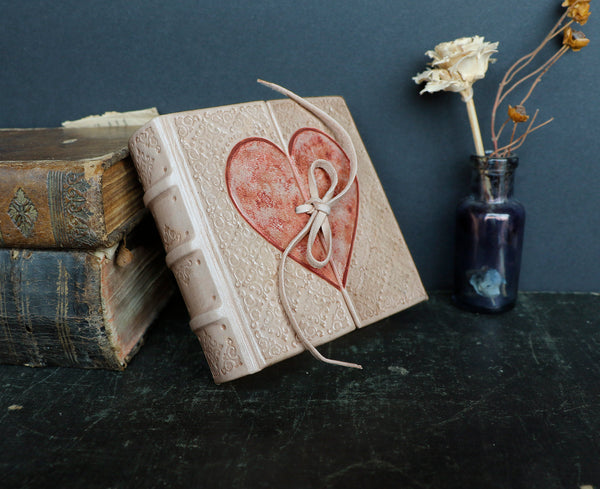 Natural Leather Journal with Heart Decoration, "Diary of a True Love" in Red