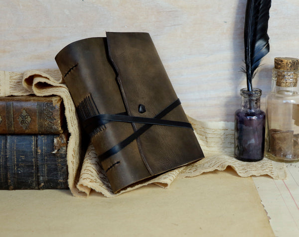 Greenish Brown  Leather Journal, Antiqued leather - Nightingale