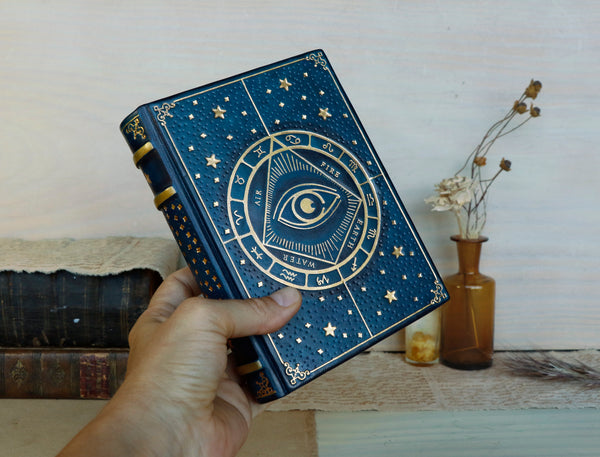 Blue leather journal with gold tooled decoration -  The Eye of the Universe