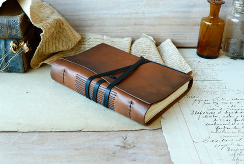 Orange Brown Leather Journal, Antiqued leather - Autumn Leaves