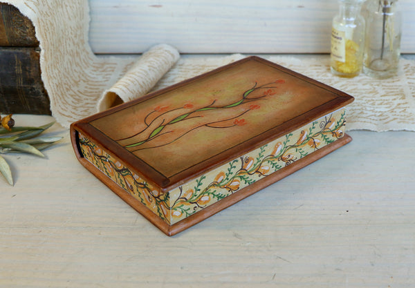 Leather journal with painted edges. Tooled and hand painted floral decoration. "Spring Swirls"