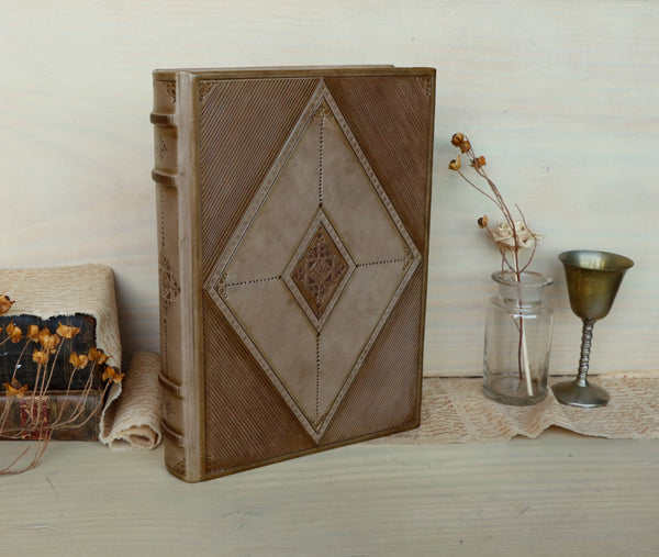 Brown leather journal with blind tooled decoration, Monochrome Textures