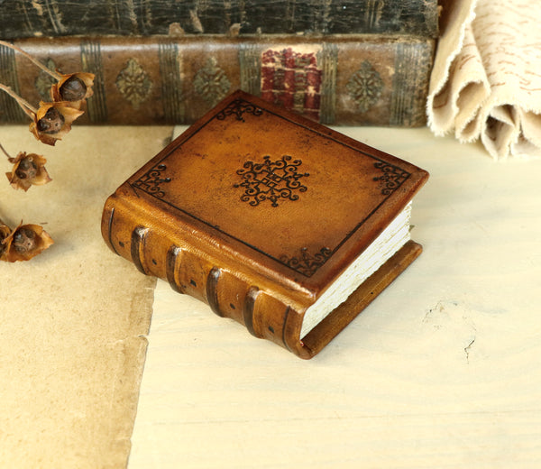 Small leather journal, Brown leather, tooled decoration
