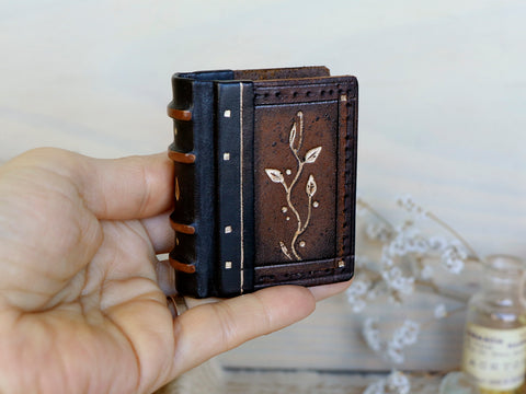 Miniature Book / Vintage Leather Journal with gold tooled floral decoration