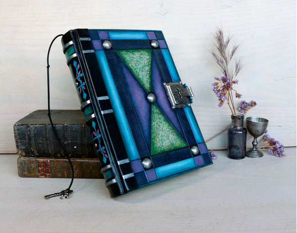 "Lavander Dreams" - Leather Journal with Lock and Key, Blue Green and Purple Leather