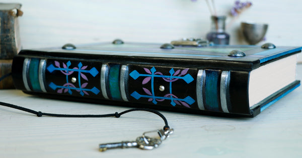 "Lavander Dreams" - Leather Journal with Lock and Key, Blue Green and Purple Leather