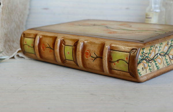 Leather journal with painted edges. Tooled and hand painted floral decoration. "Spring Swirls"