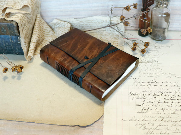 Chestnut brown leather journal, antiqued - The Traveler