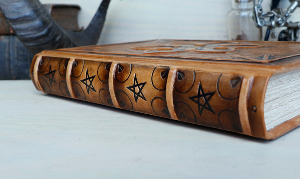 Brown leather journal, magic grimoire - Ouroboros