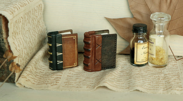 Teeny tiny journals, vintage leather, Set of 2. Miniature books, The Happy Fellows