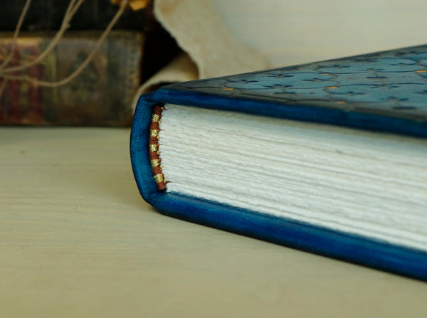 Blue Leather Journal with Tooled Decoration. Interlaced Structures