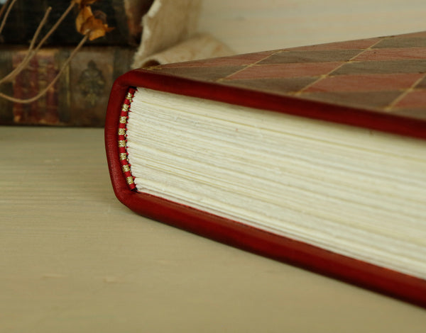 Leather Journal / Blank Book, Bright Red Leather, Gold Tooled Decoration
