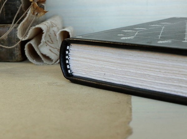 Leather Journal / Blank Book - Black leather with silver tooled decoration. Precious Memories