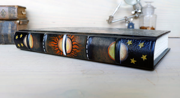 Handpainted Leather Binding, handmade journal, Astronomy themed, Outer Space