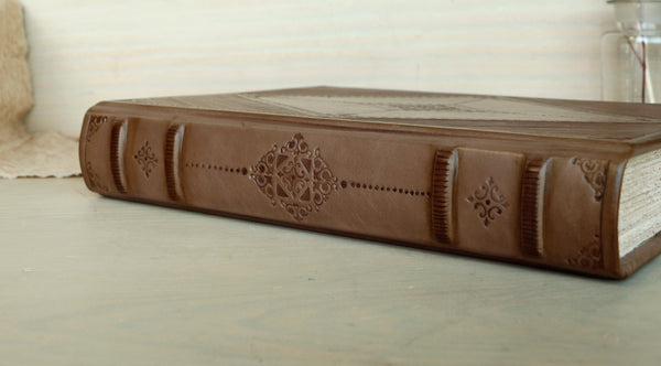 Brown leather journal with blind tooled decoration, Monochrome Textures