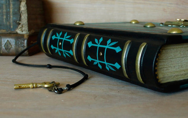 "The Turquoise" - Leather Journal with Lock and Key, Blue and Green Leather