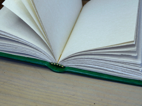 Green Leather Journal with gold floral decoration. Romantic Journey