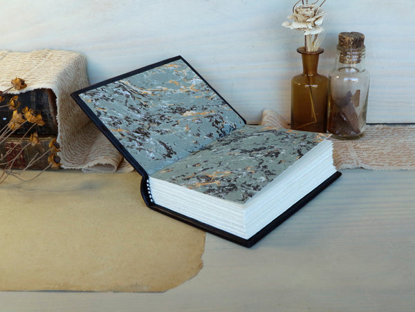 Leather Journal / Blank Book - Black leather with silver tooled decoration. Precious Memories