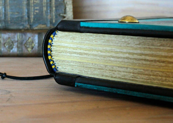 "The Turquoise" - Leather Journal with Lock and Key, Blue and Green Leather