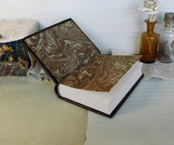 Antiqued Brown Leather Journal with Gold Tooled Decoration. Beloved Memories